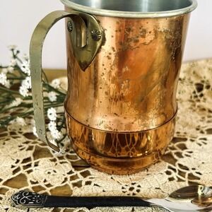 Vintage Copper Mug with Brass Handle Stainless Lined Barware, Moscow Mule Rustic